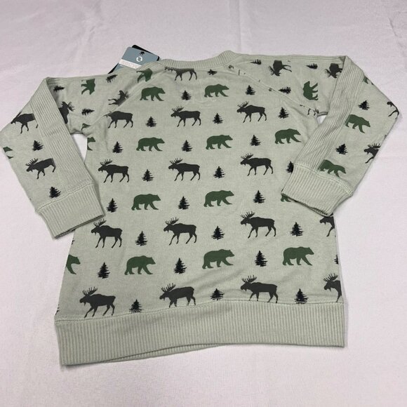 Chaser Kids Recycled Polyester Blend Light Moss Sweater With Moose Print - Picture 2 of 6